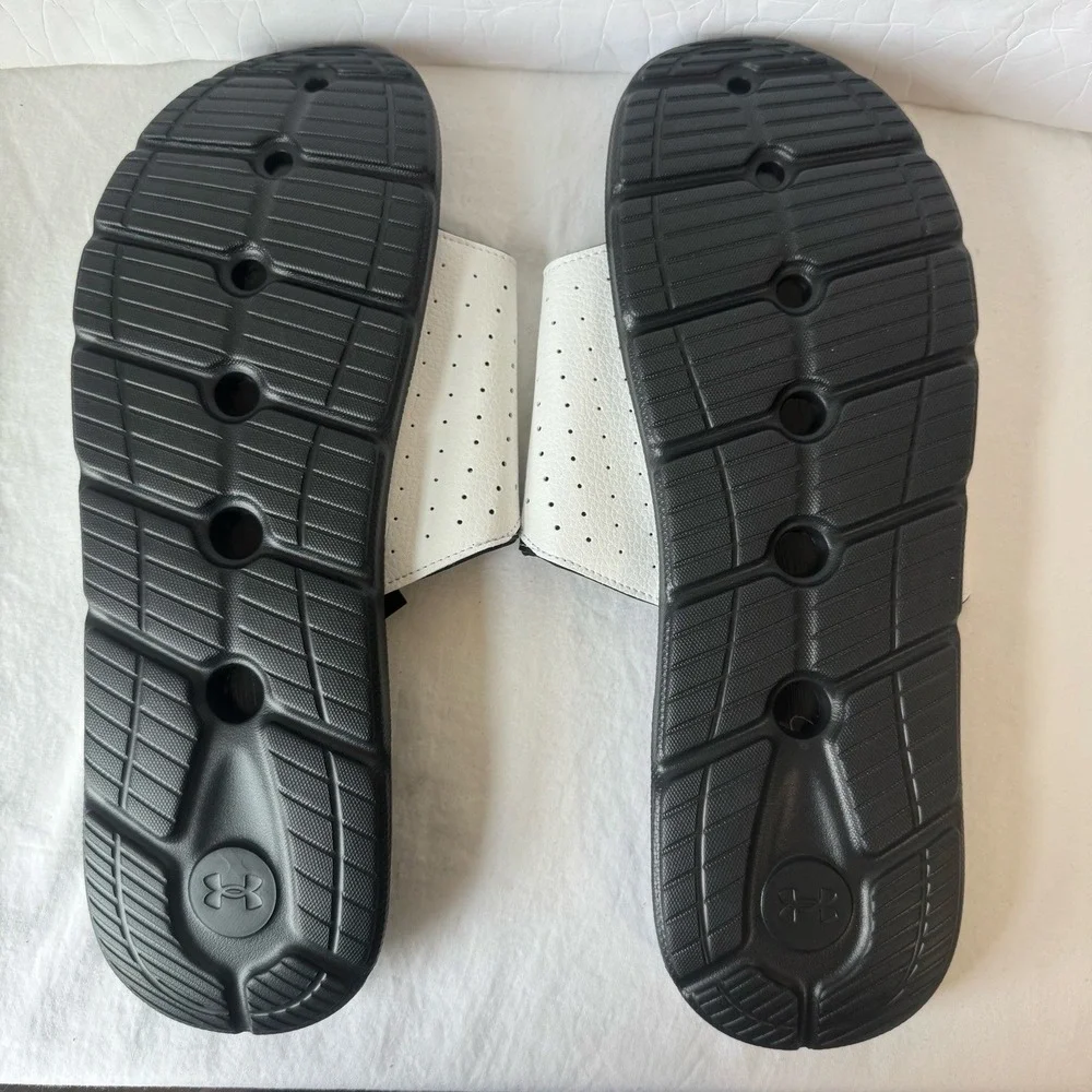 New Under Armour Men's UA Ignite Adjustable Slides size 17 Black White‎ Casual